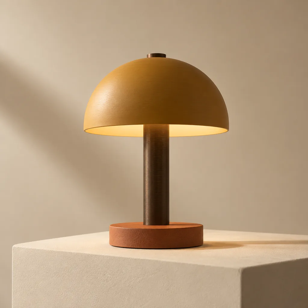 Fictional sculptural ochre table lamp concept